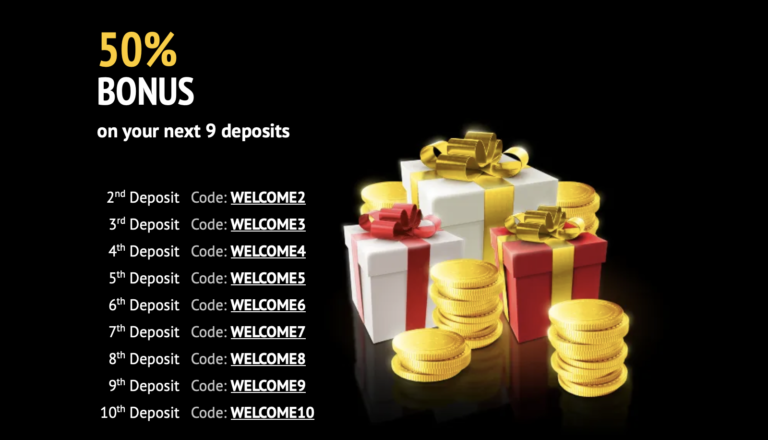 a picture of slotlands next 9 deposits having a 50% bonus